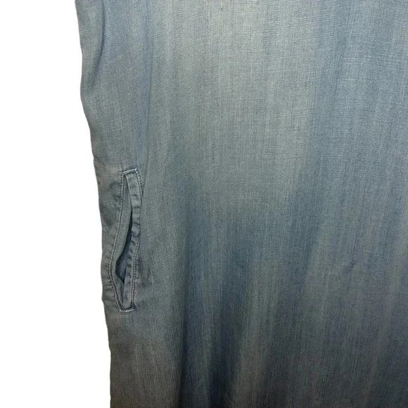 Altar’d State Chambray Lyocell Dress Blue Fringe Hem Pockets Size M - Picture 6 of 10